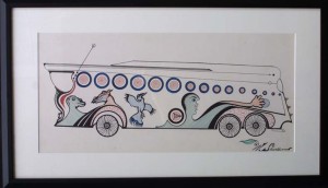 floated in archival white mat with slant black frame