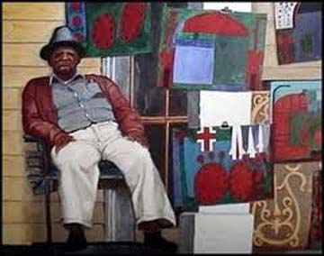 A painting of a man sitting in a chair.