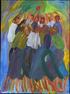 "Red Ball" dated 2009 by Woodie Long acrylic on paper 23"x 17" in white mat, black frame $1025 #10695