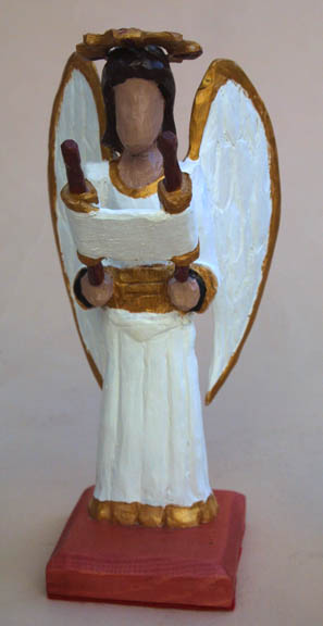 center angel "Three Angels" by Roger Mitchell carved painted wood tallest aprox 10" $250 for 3 #10841