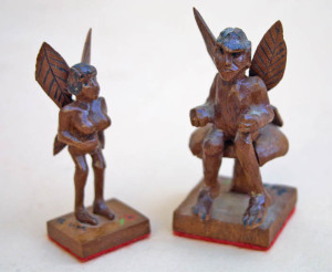 "Pixie Couple", carved wood, approx 3" tall, $300 (10844)