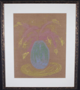 "Cactus"by Sybil Gibson, tempera on paper, 20.2" x 16.75" in 8 ply white mat with narrow ornate bronze frame $800 #2806