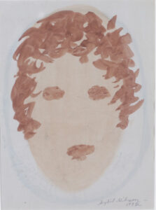 "Portrait" c. 1992  by Sybil Gibson, acrylic on paper, 13.5" x 10.5" in archival white mat and gold leaf frame $700 #3505
