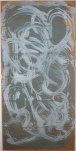 "Sea Foam Swirls" c. 1989, by sybil Gibson tempera on grocery bag, 38.25" x 19.25" in archival white 8 ply mat with wide gunmetal grey frame with bead , $1400 #5133