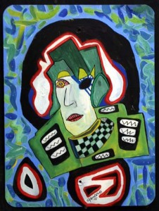 "Dr X" by Vic Genaro acrylic on metal road sign 24" x 18" $375 #6150
