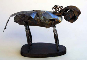 "Lullyby Creature- Standing" by Jerry Coker found metal and wood 9" x 13" x 5" $325 #6652