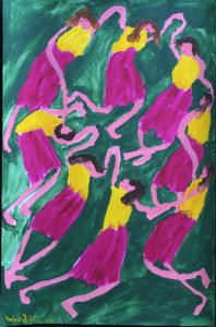                "Around the Mulberry Bush" acrylic on paper unframed, 35" x 23" $3075 unframed (7541)