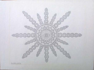 "Sun Eye" by David Zeldis graphite on paper 7.5" x 9/5" white 8 ply mat, grey frame $4000 #9131
