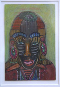 "Siraldo"c. 2006 by Anne Grgich mixed media on paper 6" x 4" in 8 ply white archival mat, wide deep bronze color frame $325 #9508