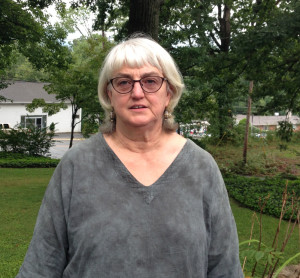 A gray shirt on a woman.