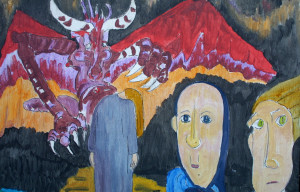 "Don't Look Back" 2000 by Hope Atkinson  acrylic paint on board  24" x 15.75"  $800   #5099 