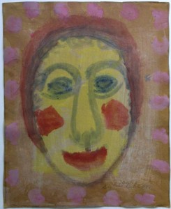 "Portrait" c. 1994 by Sybil Gibson,  gouache on paper, 20" x 16.25", floated in archival white 8 ply mat with natural wood frame size 27.5" x 23.5", $1100 (11119)