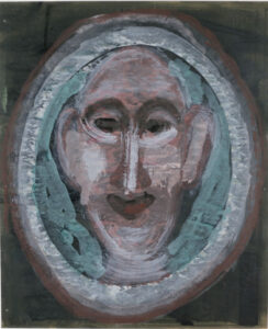 "Portrait of a Man" by Sybil Gibson 27.5" x 22.5" floated in aqua frame 32.5" x 26.75" $1200 #5133  #11120