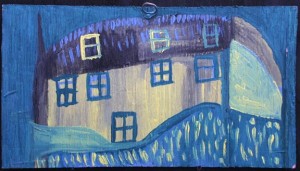 "Yellow House with Black Roof" verso Barn Scene, housepaint on wood, 10.25" x 18.5", unframed, $5000(11148)