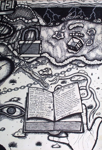 detail  "Forgiveness" by William Sezah  permanent ink on  heavy paper  36" x 23.5"  $375 unframed  #11172