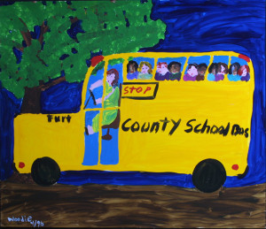 "School Bus" dated 1996 by Woodie Long acrylic on paper 18" x 32" unframed $1800 #11230