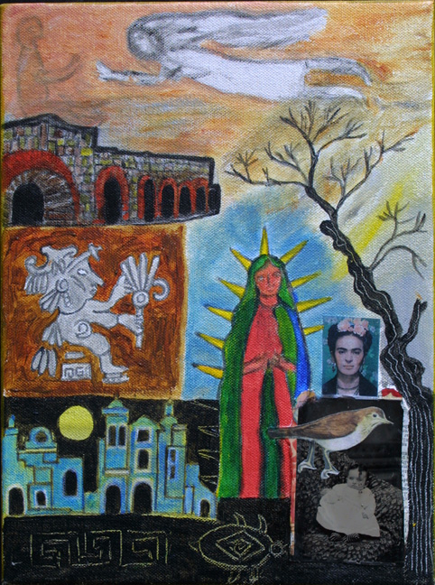 "Madonnas" by Erika Marquardt mixed media and collage on canvas wrap 12" x 9" x 1.5" $300 (11253)