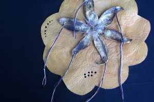 "Cherokee Star Flower" c.2011 by Michael Whalton Citrus leather, cotton twine, ink & leather 18" x 10.5" x 1" $1400 #11302