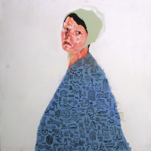 "The Merchant's Daughter" acrylic, graphite, varnish, mixed media 	30" x 30" x 1.5" 	on artist's wooden construction 	$2300  #11349 		