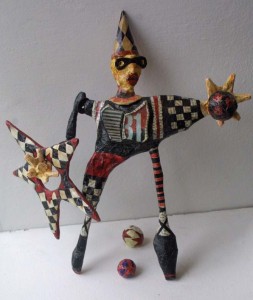 "Juggler" by Renne Ensley mixed media on papier mache 13.25" x 10.5" x 4.5" $225 #11055