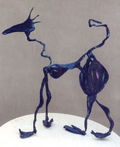 "Night Bird Cat" c. 1995 by Hope Atkinson acrylic on papier mache 18.5" x 16" $650 #1531