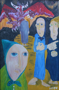 "Don't Look Back" 2000 by Hope Atkinson acrylic paint on board 24" x 15.75" $800 #5099