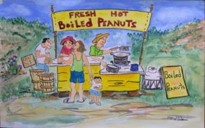 "Boiled Peanuts" by Hope Atkinson acrylic on paper 12" x 19" in white archival mat with black frame $650 #9301