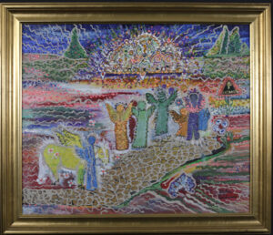 "Road to Heaven" by Alpha Andrews mixed media on canvas in wide gold leaf frame $1100 #10854)