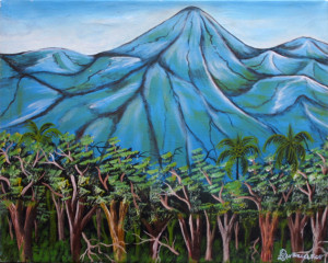 "Nemba Mountain" dated 2014 by Hawa Diallo oil on canvas 16" x 20" in black frame $835 #11599
