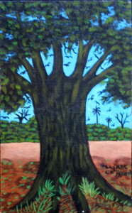 "Baobab Tree" by Hawa Diallo oil on wood panel 15.75" x 9.75" in black shadowbox frame $800 #11601