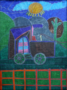 Untitled (Wagon) c. 2005 by Brenda Davis mixed media on paper 24" x 18" unframed $850 (11530)