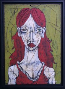 "Plush Love" 2010 by Michael Banks acrylic & mixed media on wood 24" x 17" in black shadowbox frame $750 #10740