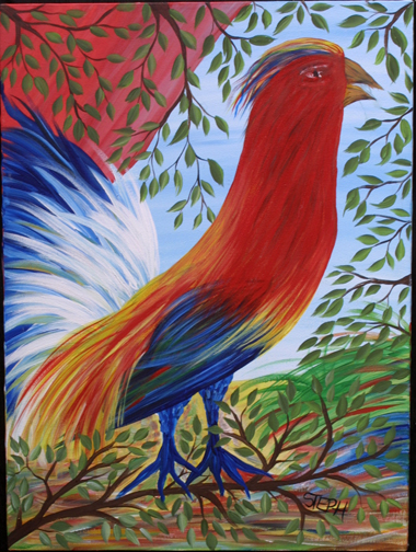 "Parrot" by Steph acrylic on canvas 24' x 18" in black frame $325 #11423