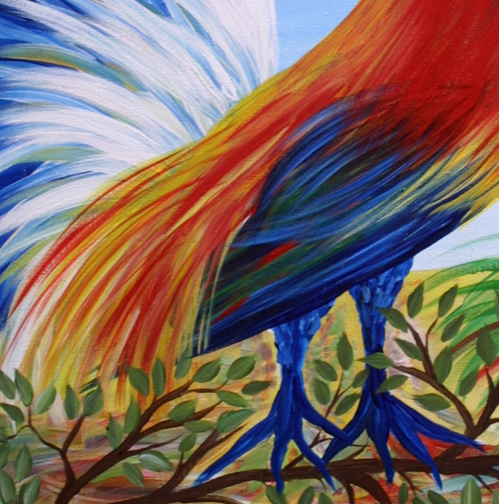 detail "Parrot" by Steph acrylic on canvas 24' x 18" in black frame $325 #11423