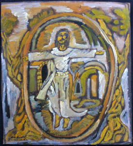 "Christ" by Rudolph Valentino Bostic acrylic, varnish on cardboard 28" x 23.5" $425 unframed #11507