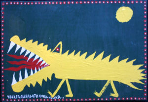 "Yeller Allergater Hellhound..." d. 1998 by W.D. Harden acrylic on wood 17.75" x 24" $225 #11640