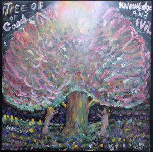 "Tree of Knowledge of Good and Evil - Gen 2:17" by William Thompson acrylic on canvas 32 x 32"x .75" $650 #11649