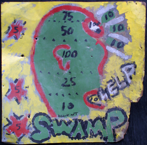 "Swamp Thing" by Mark Adams   paint on found metal  18.75" x 18.5"  $175  #11652
