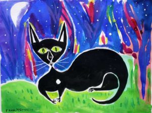 "Blackie at Midnight" d. 2008" by Frank McGuigan acrylic gouache on paper 12" x 16" in white 8 ply mat with black frame $675 #11855