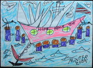 "Slave Ship with Hope, Peace & Joy" d. 2009 by Joe Minter marker on paper 8 5/8" x 11.75" $400 #11937
