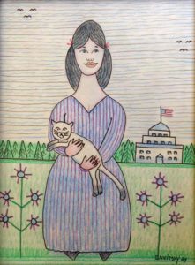 A painting of the girl with kitty cat