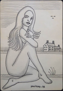 A pencil sketch of the naked woman