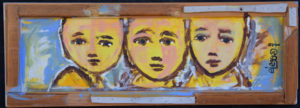 Framed artwork of three children