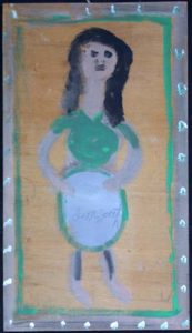 Painting of a woman in green clothes (by Jimmie Lee Sudduth)