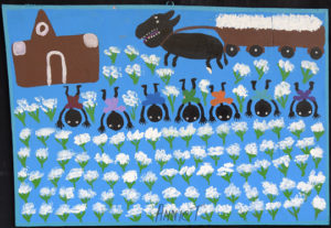 “My Seven Brother Picking Cotton..” dated 2010 by Annie Tolliver acrylic paint on wood - 12355
