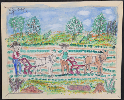 "Plowing in Spring" c. 1995 by M.C. "5 Cent" Jones watercolor, ink on poster paper 9.75" x 11.75" unframed $400 #12511