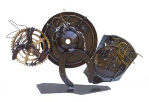 A metal sculpture using gears