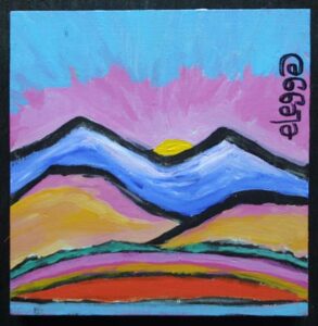 Painting of a colorful mountain and sunrise