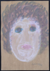 Lady with Blue Eyes d. 1992 by Sybil Gibson gouache on cardboard ply 14.75" x 10" mounted between glass in ornate gold frame $800 #12446