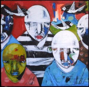 Painting of people with wounds and tears